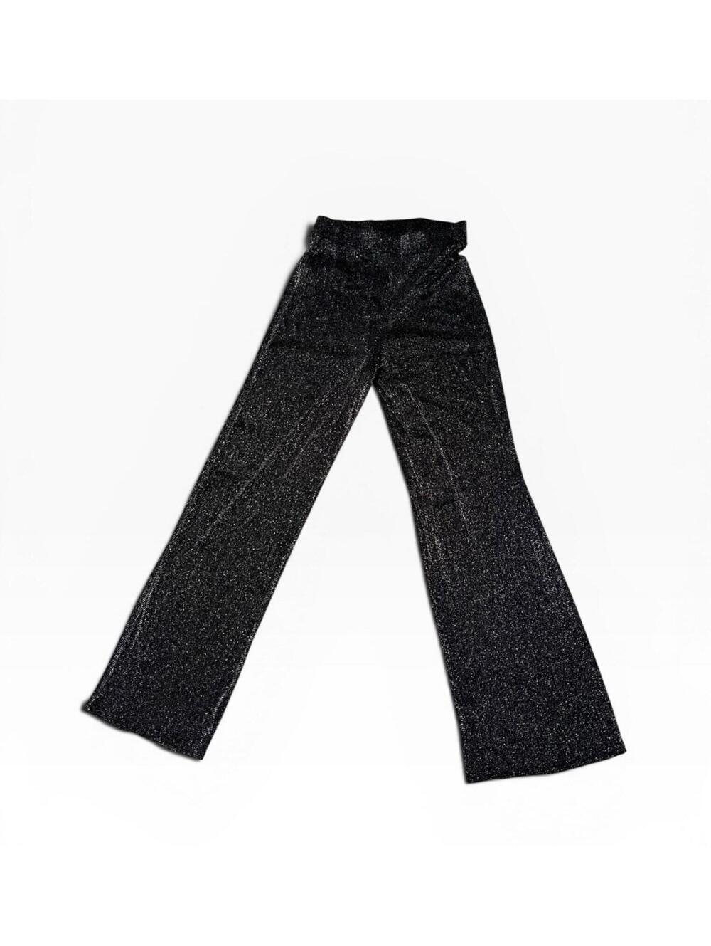 H&M Sheer Metallic Shimmer Flare Pants Womens S Long Black Glitter